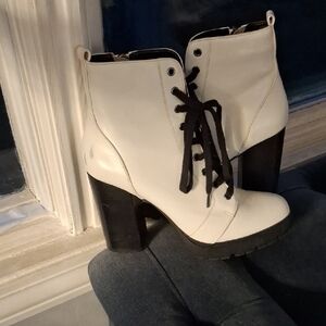 Chic White Lace-Up Boots with Black Details